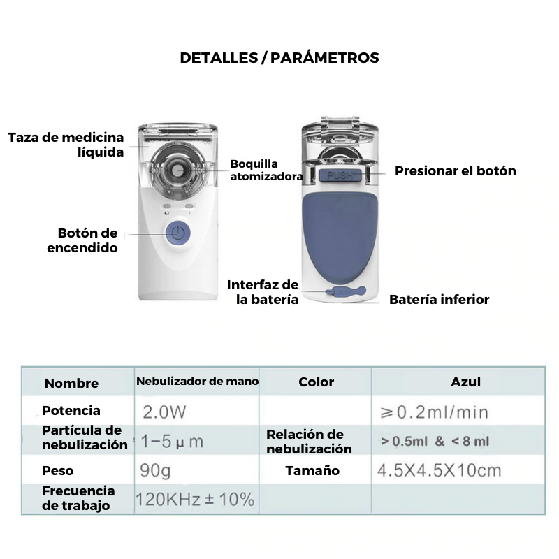Nebulizador portátil recargable USB